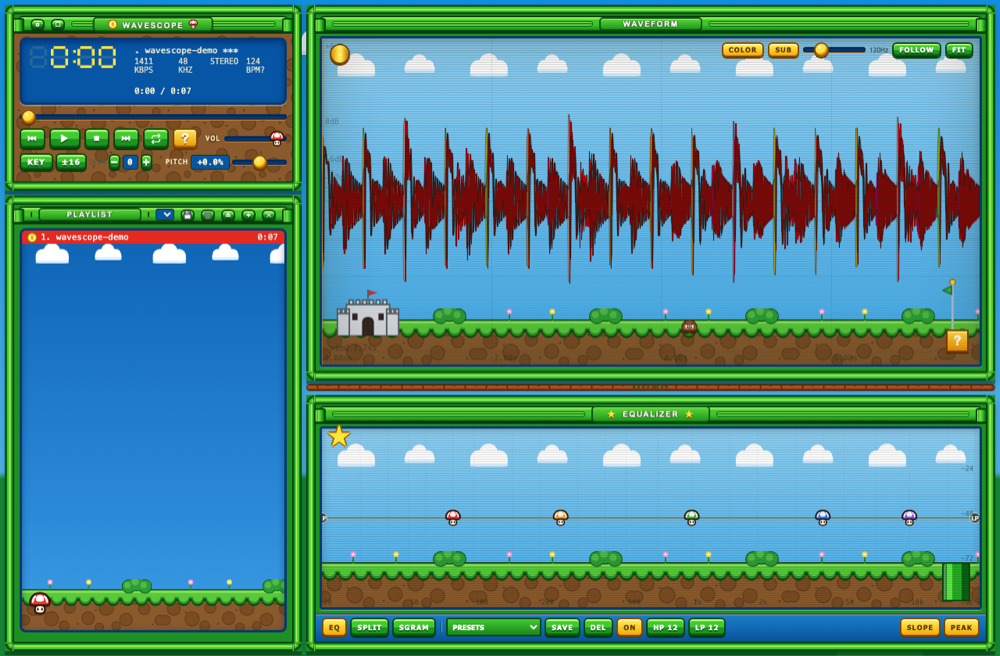 Mushroom Kingdom skin: warp pipes, clouds, and coin blocks